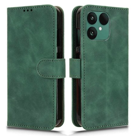 For Fairphone 6 Lærveske Hudfølelse Anti-Fall Lommebok Flip Telefonveske Grønn