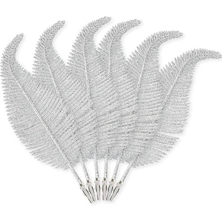 6-pack Julglitterfjädrar, Silver, Clip-on Fjäderdekorationer Julgranskulor