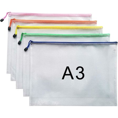 er File Zipper Bags Plastic Wallets Folder Extra Thick (A3-5PCS)