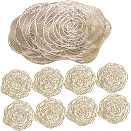 15 tum Guld Ros Bordstablett 4 tum Glasunderlägg Set Middagsmattor