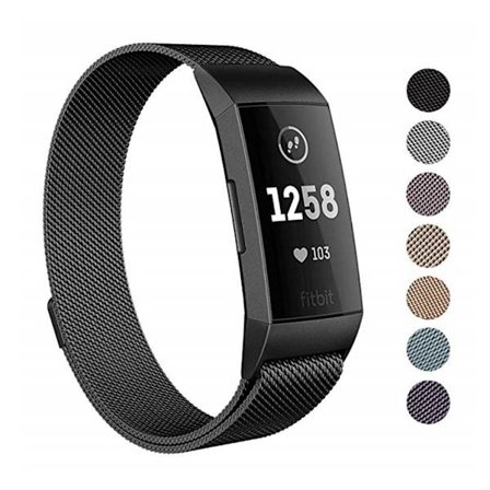 Fitbit Charge 3 Ruostumaton teräs milanese kellon vaihto ranneke magneetti lukolla - Musta
