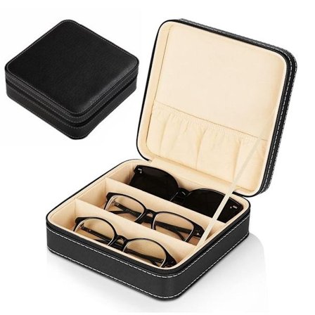 Solbrilleopbevaringsboks til 3 par briller til briller og smykkeopbevaring 18 x 18 x 7 cm Brilleopbevaringsboks Brilleboks Smykkeboks Kunstlæder Sort