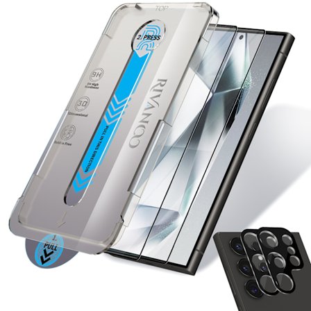 2 Kpl Samsung Galaxy S24 Ultra Näytönsuoja & 2 Kpl Kamerasuojus - Karkaistu Lasi | [Automaattinen Asennus] - Kuplaton