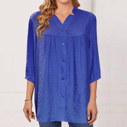 Kvinnor Button Down Toppar V-hals Skjortor