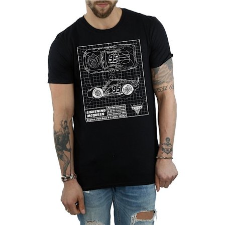 Cars Mens Lightning McQueen Blueprint Bomull T-Shirt XXL Svart