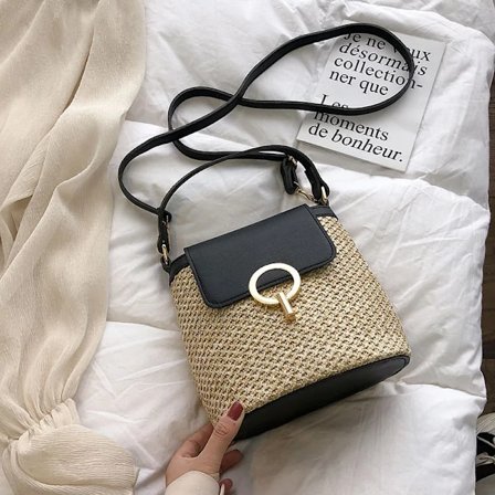 Dam Casual Halm Hink Crossbody Väska Sommar Korg Axelväska Reseväska