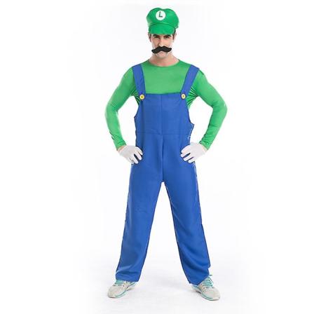 Herre Super Mario And Luigi Bros Fancy Dress Halloween Costume Blikkenslager Overalls Green L