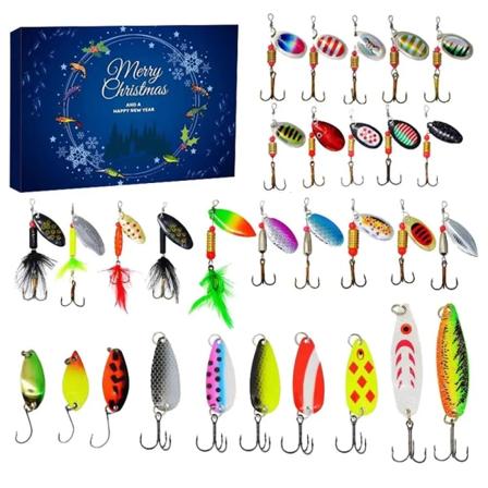 2023 Fiskeutstyr Adventskalender Fiskelokkersett Fiskeutstyr Nedtellingskalender Voksne Menn Gutter Julegaver Fiskeagn 24pcs