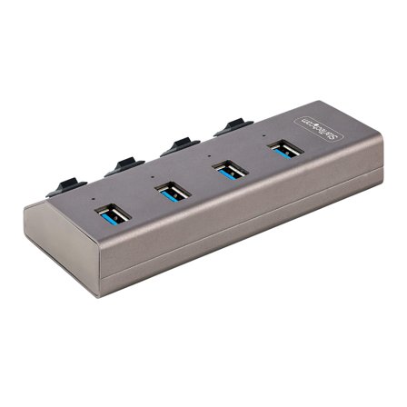 StarTech 4-Port Self-Powered USB-C Hub with Individual On/Off Switches, USB 3.0 5Gbps Expansion Hub w/Power Supply, Desktop/Laptop USB-C to USB-A Hub,