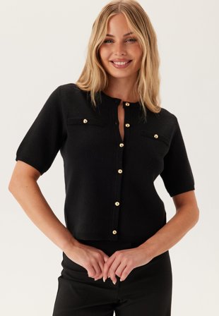 BUBBLEROOM Knitted Gold Button Cardigan Black XS