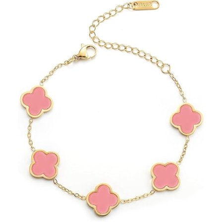 18K Guldförgyllt Klöver Lyckoband för Kvinnor Rosa