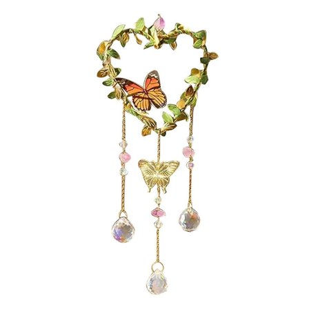 Hjerte Solfangere Vindueophæng, Farverig Krystal Solfanger Med Sommerfugl, Krystaller Lysfang