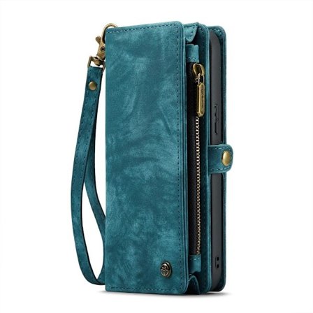 (For Samsung s24) Lommeboketui med glidelåslomme og kortspor, støtsikkert og med stativfunksjon, avtakbar snor