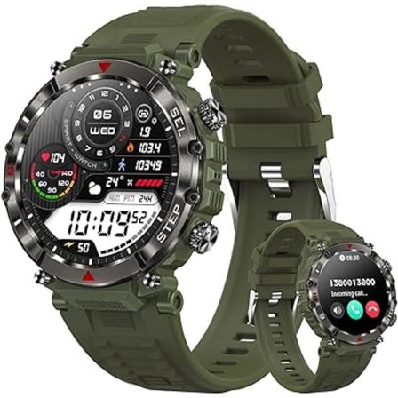 Militär Smartwatch för män, Robust Tactical Bluetooth Call Smart Watch för Android iOS-telefoner, Outdoor Touch Screen Digital Fitness Watch med Sport