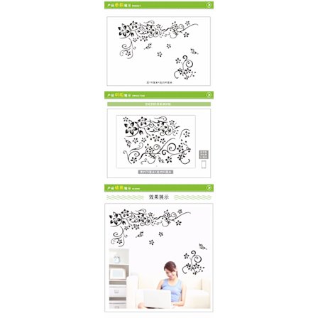 Svart väggtatuering ornament set för väggdekoration, blommor slingor fjärilar växter vin väggdekaler väggdekaler klistermärken vägg