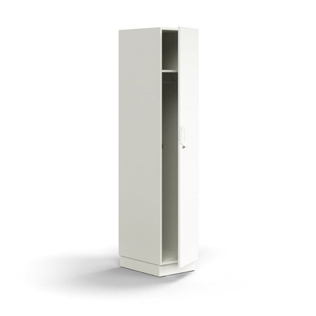 Lockable wardrobe QBUS, with clothes rail, base frame, 2020x400x570 mm, white