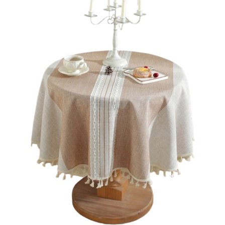 Rund duk - lin og bomull - 120 cm - khaki