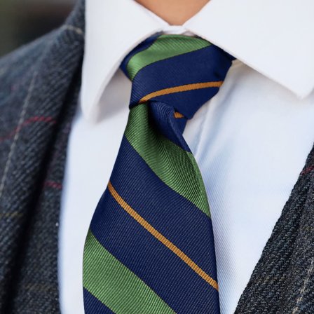 Green & Gold Stripe Navy Silk 8cm Tie for Men - Patterned Ties