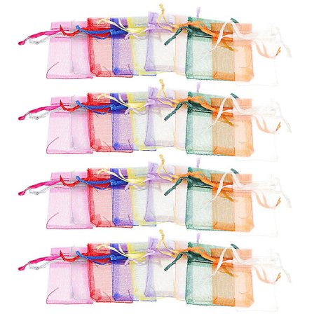 100 stk Organza-poser med snøring Organza-gaveposer Smykkeposer med snøring Godteriposer (9X7cm, Flerfarget)
