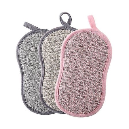 3-pakning vaskbare oppvasksvamper, gjenbrukbar oppvasksvamp, mikrofiber skrubbesvamp, antibakterielle dobbeltsidige svampputer for rengjøring