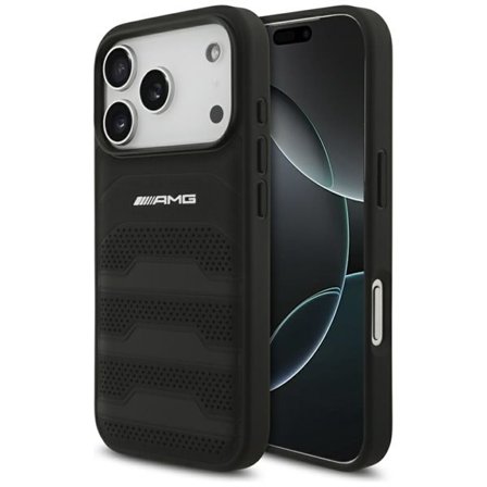 AMG Nahka kohokuvioitu Lines Logo Case for iPhone 17 Pro - Musta