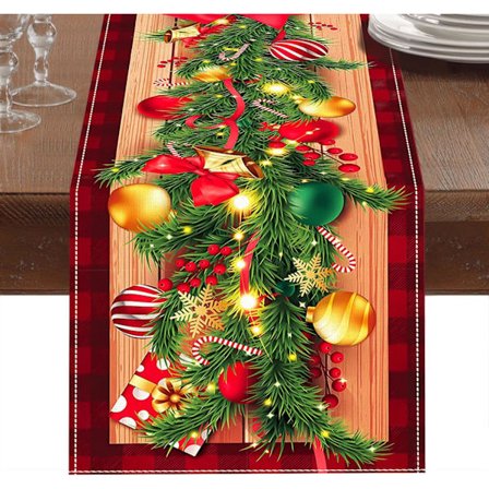 Juleduk med akvarell og juledekorasjoner, Sesongbasert vinterjulefestdekorasjon Innendørs hjemmekjøkkenborddekor