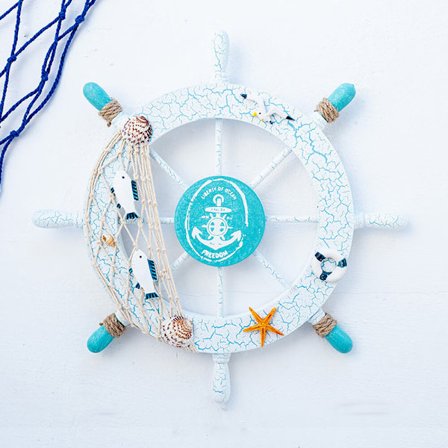 Rudder Wall Decoration with Seagull Seashell Fishing Net Anc