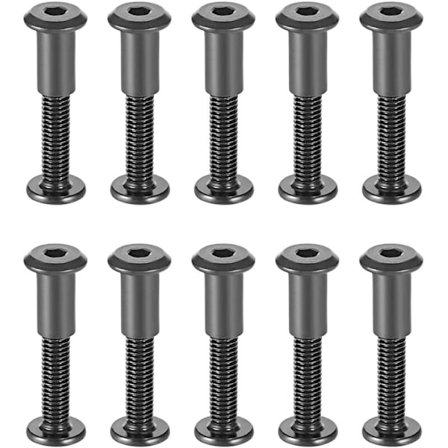 10-pak M6 x 35 mm Fastgørelsesbolte med Matchende Møtrikker Hylsemøtrik med Sekskantet Hul Rundt Hoved i Sort Kulstofstål Egnet til Lædertaske eller 