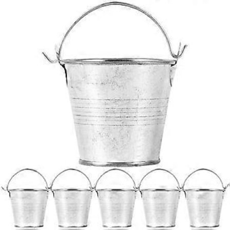 6 stk. Små metalspande Mini spande med håndtag Mini runde blomsterpotte plantespande