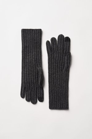 Soft Goat - Ribbed Smartphone Gloves - Cashmere gloves - One Size - Charcoal