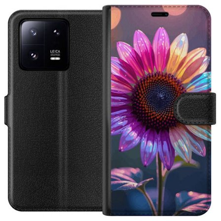 Kompatibelt Lommeboketui til Xiaomi 13 Pro Irideserende blomst med glitrende kronblad i rosa lilla og gull mot myk bokeh bakgrunn