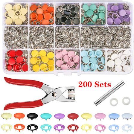 100/200 Sæt Tøj Syning Knapper Trykknapper Sæt 02-MED