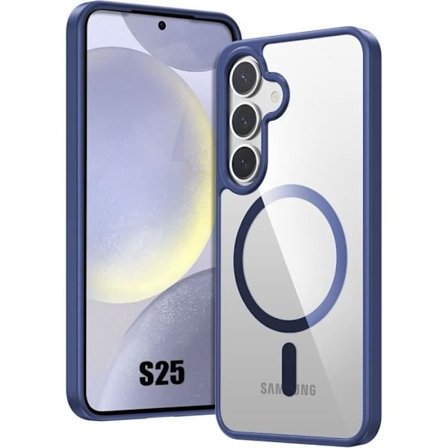 Fodral till Samsung Galaxy S25 med magnetisk ring, silikonskydd och stötsäker PC Marinblå