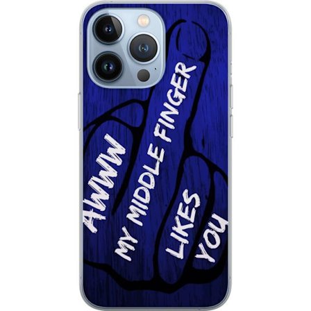 Kompatibelt Mobildeksel til Apple iPhone 13 Pro Mørk typografisk illustrasjon med hjerteform og budskap om vennskap mot dyp blå tretekstur