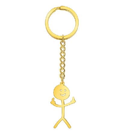 Hip Hop Rolig Medelfinger Stickman Nyckelkedja För Män Kvinnor Rostfritt Stål Silver Färg Hängande Skolpåse Bil Nyckelringar Gäva Gold Color
