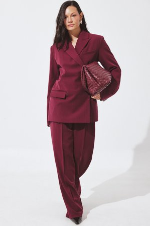 NA-KD Pantalon de costume taille haute en tissu épais - Pantalon cigarette - Bordeaux - EU 36