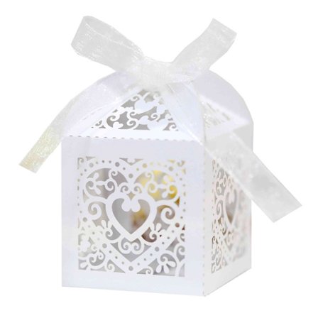 50 kappaleen makeislahjapakkaus (5 x 5 x 8 cm), laserleikattu, laatikko, häät, valkoinen, häämakeisrasia, hääkoriste, kaste, syntymäpäivä