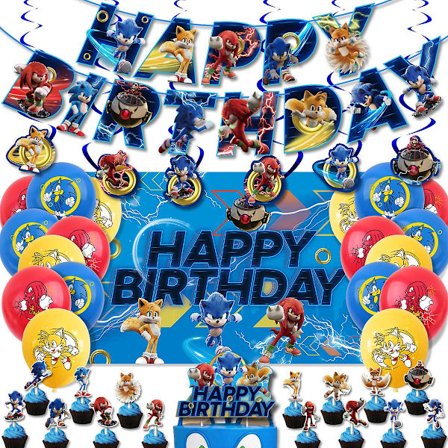 Sonic syntymäpäiväjuhlateema koristeet sarjakuva roikkuva lippu lisäykset ilmapallosetti