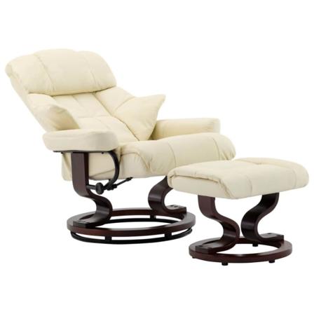Vidaxl Reclinerfåtölj Med Fotpall Gräddvit Konstläder Och Böjträ Creme