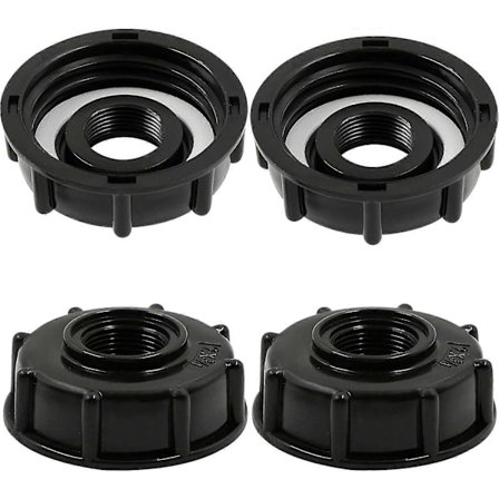 IBC Tank Adapter Anslutning - Fat Koppling Slang Tillbehör Lock Behållare - För Trädgårds Kran Adapter Tank Utlopp 3/4 Tum Koppling - 4 Delar Svart
