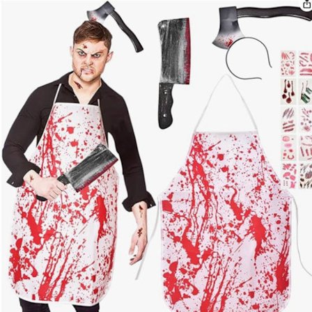 Blodig Forkle Horror Kostymesett – Halloween Slakter Cosplay med Falske Blodflekker *Sett 5* Én størrelse