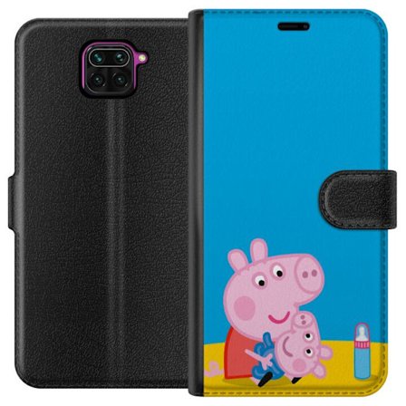 Yhteensopiva Lompakkokotelo Xiaomi Redmi Note 9 Peppa Pig haltijan teema kruunulla ja taikasauvalla vaaleanpunaisella taustalla, söpö lasten kuvitus