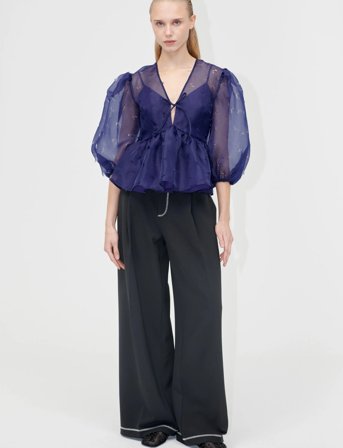 STINE GOYA 1608 Organza, Long Sleeve Bow Top - Purple - M
