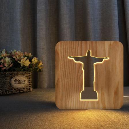 LED Wooden Carving Nattlys USB Power Jesus Pattern T1971W