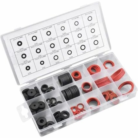 Gummiskivepakning, 141 stk. gummiskive og fiberskive, 18 størrelser flad pakning pakning, skiveassortiment til hane, ventil, pumpe, VVS