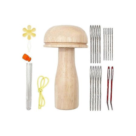 Træ Stoppesvamp Værktøjssæt med Nåletråd til Sokkereparation, DIY Håndsøm & Broderi