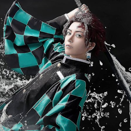 Demon Slayer Kamado Tanjirou Opptreringskostyme Kimono Antrekk Anime Fancy Up Rollelek Suit