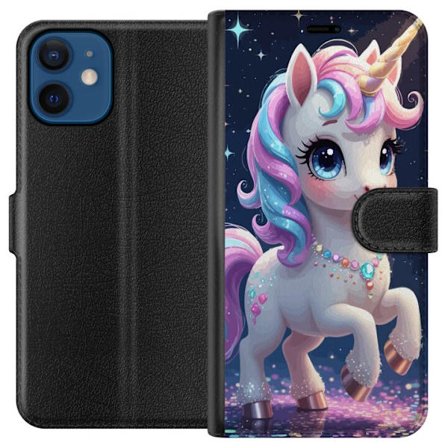 Yhteensopiva Lompakkokotelo Apple iPhone 12 Söpö yksisarvinen, jossa on suuret silmät, pastellivärinen harja ja säihkyvät korut satumaisessa yömaisema
