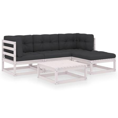 Vidaxl Loungegrupp Med Dynor 5 Delar Massiv Furu Vit