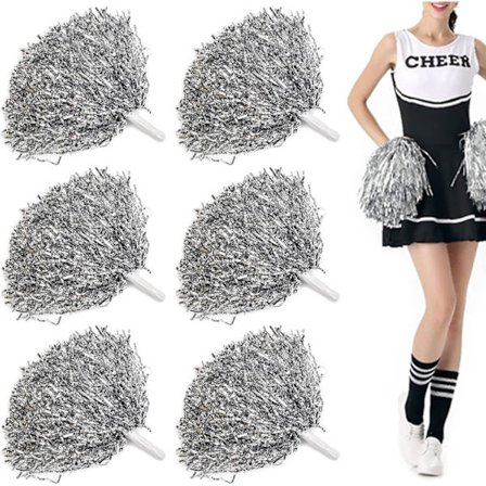 Sommarrea 24-pack Pom Poms Cheerleading Metallisk Folie Cheer Pom Poms med Plasthandtag för Cheerleading Squad Laganda Sport Silver silver